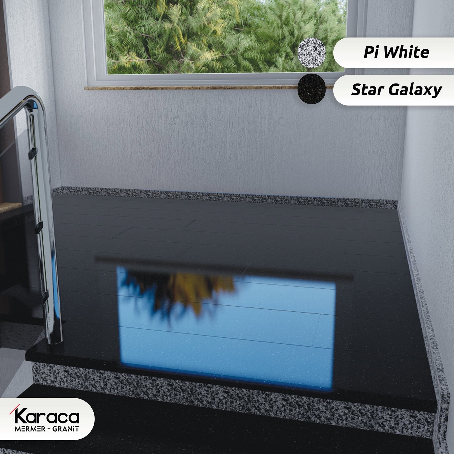 Pi White ve Star Galaxy granit basamak uygulaması