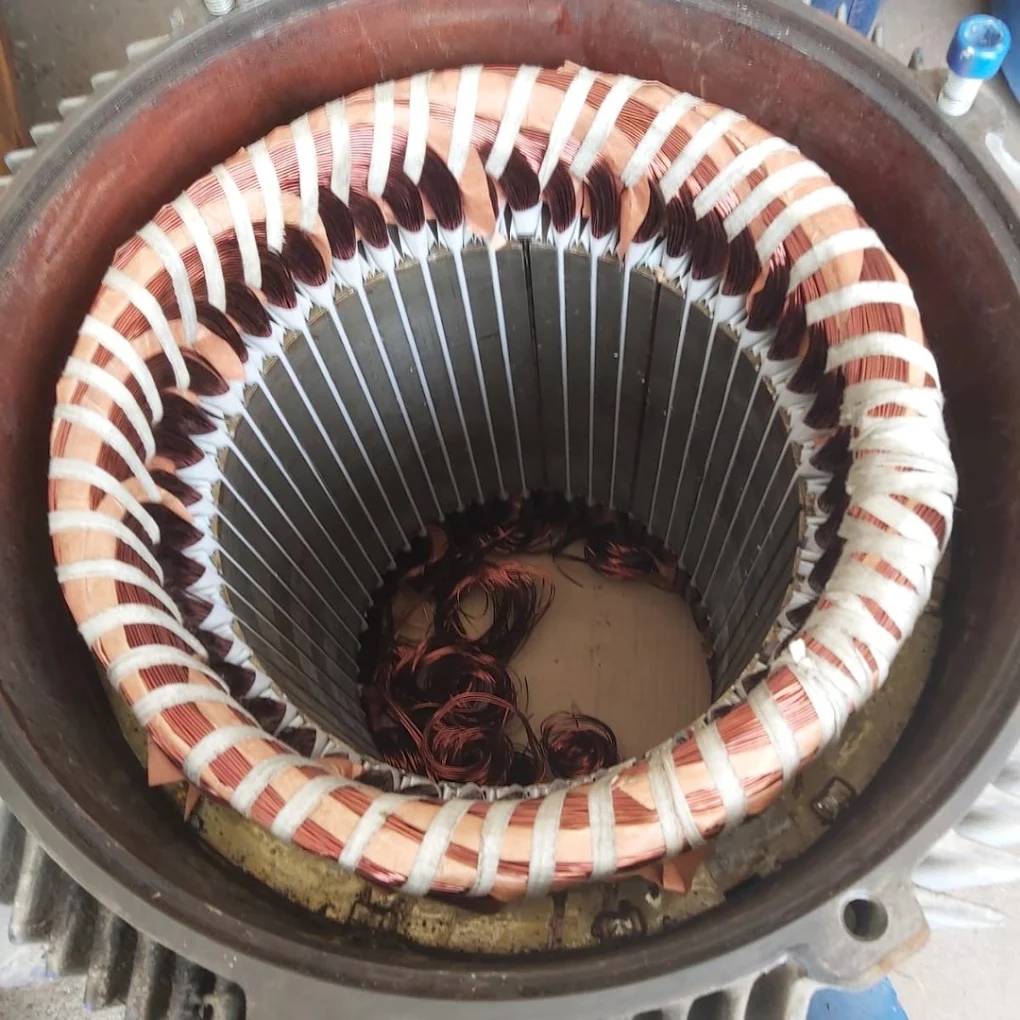 Tamamlanmış motor statoru sarım detayı
